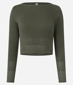 Blusa Curta em Tricô com Decote Canoa