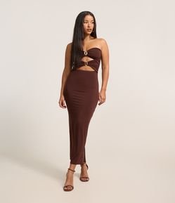 Vestido New Midi sem Alças com Recortes e Detalhes Metalizados