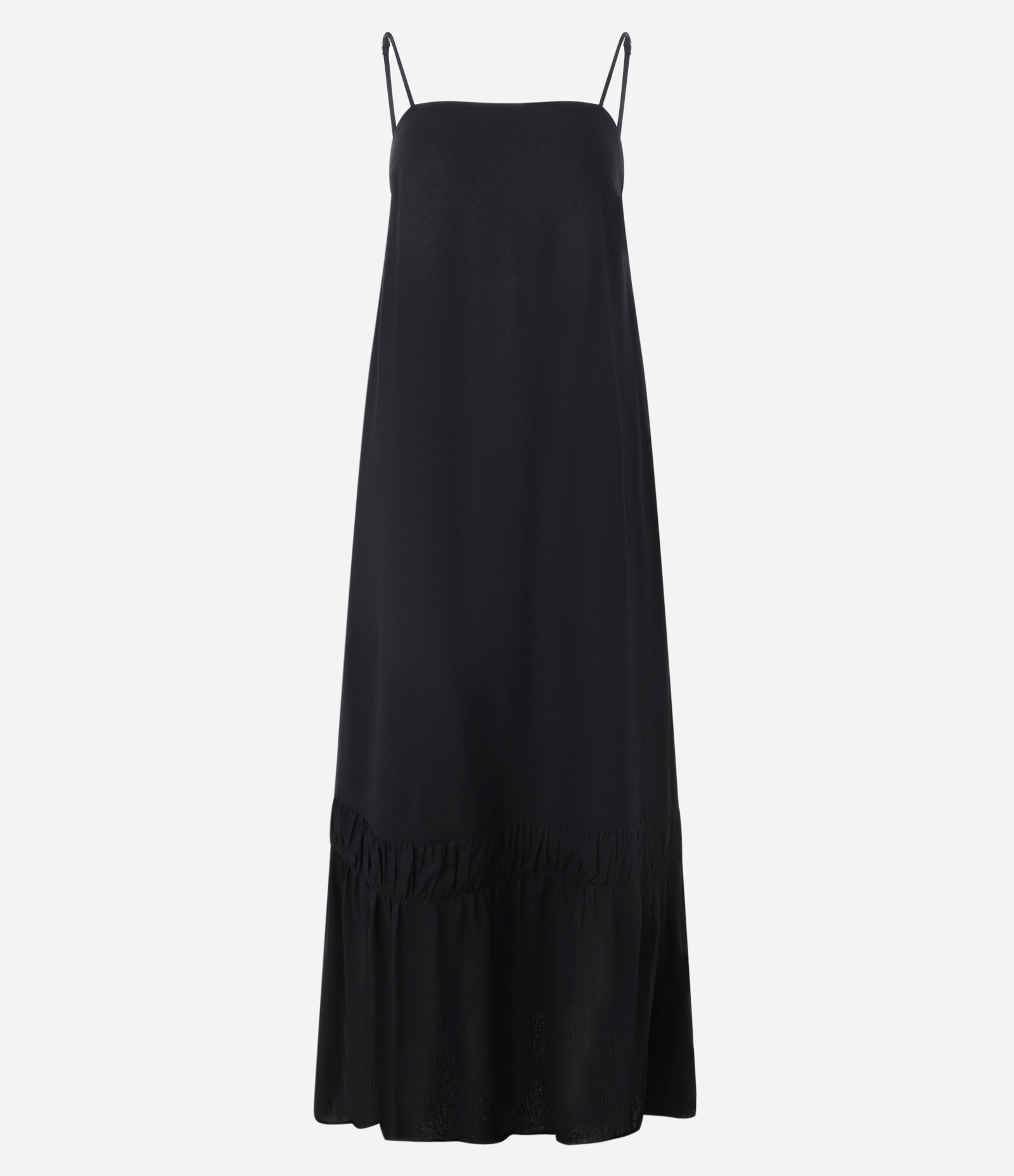 Vestido Evasê Midi em Viscolinho com Barra Franzida Preto 6