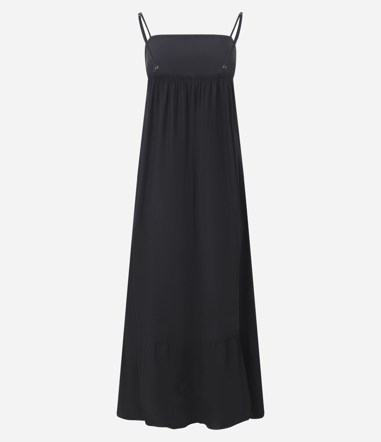 Vestido Evasê Midi em Viscolinho com Barra Franzida Preto 7