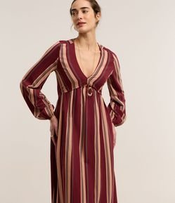 Vestido em Viscolinho com Manga Bufante e Bloco de Cor Bicolor