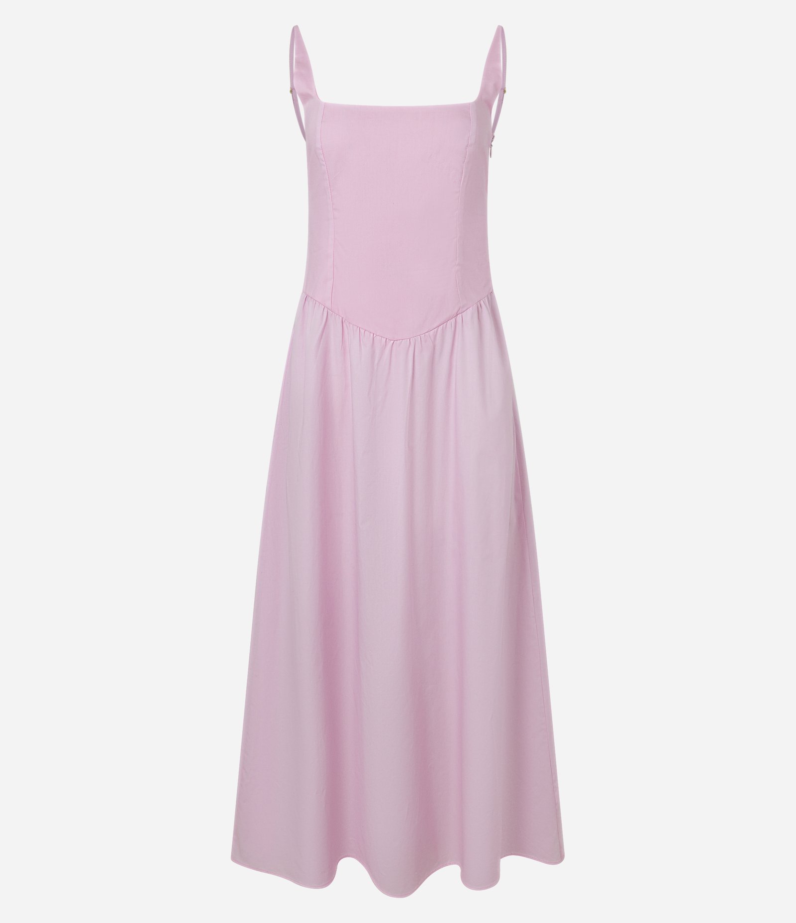 Vestido Evasê Long Midi em Tricoline com Lastex nas Costas Rosa Bebê 5
