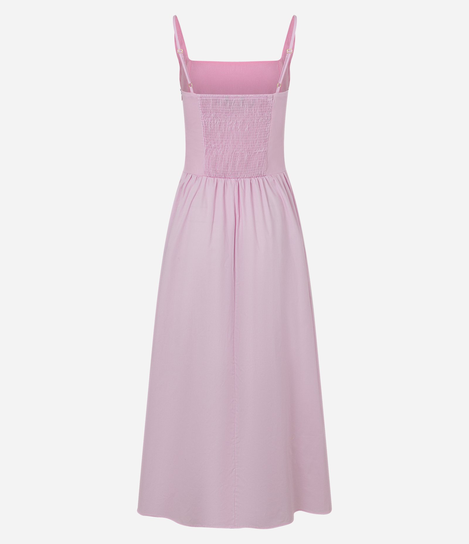 Vestido Evasê Long Midi em Tricoline com Lastex nas Costas Rosa Bebê 6
