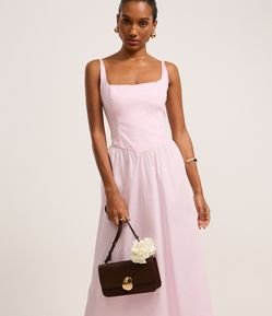 Vestido Evasê Long Midi em Tricoline com Lastex nas Costas