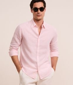 Camisa Regular Básica em Linho com Gola Colarinho
