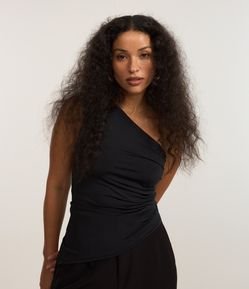 Blusa Ombro Só em Jersey com Barra Assimétrica e Franzidos