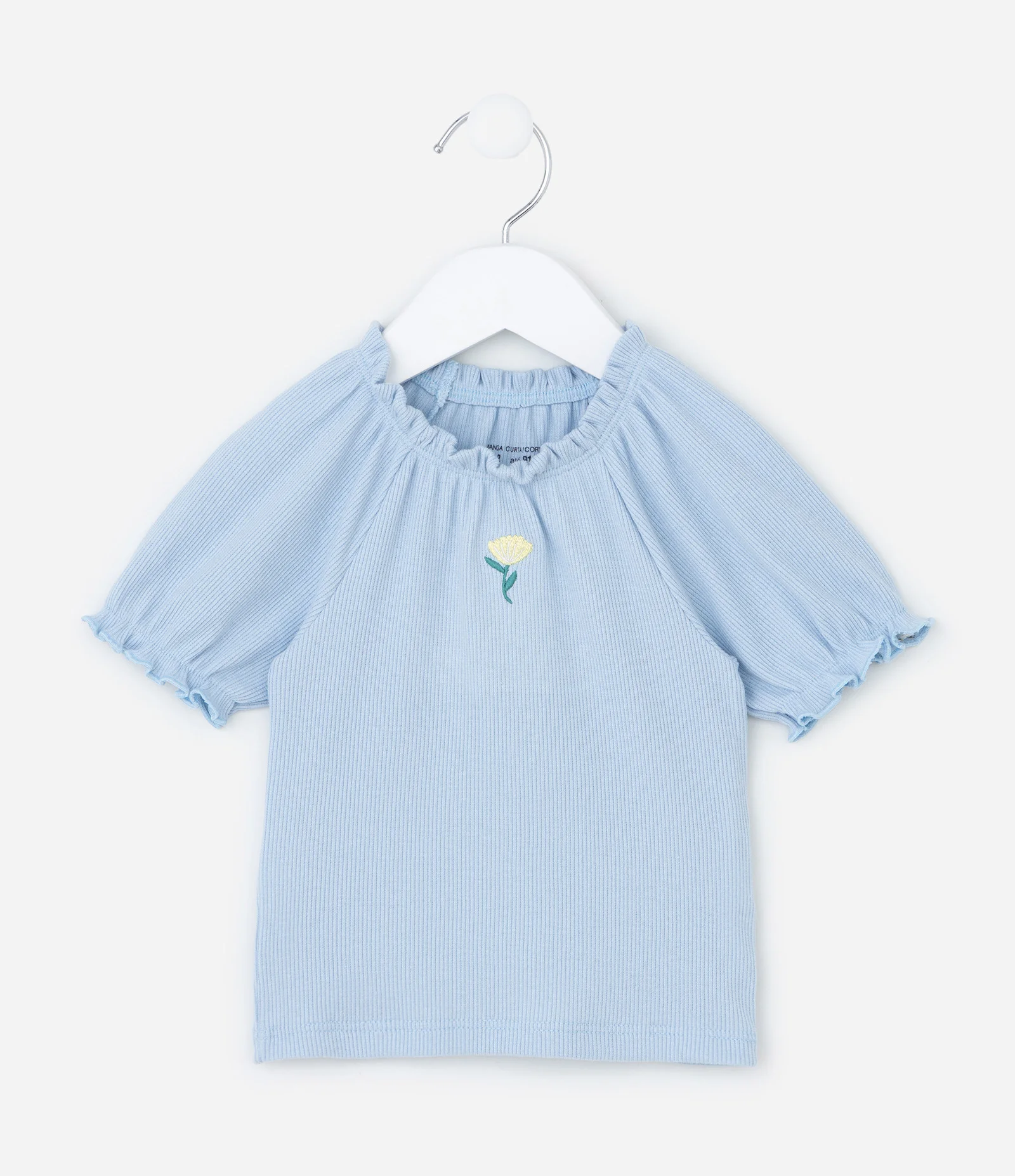 Blusa Infantil em Ribana com Mangas Bufantes - Tam 1 a 6 Anos Azul 1