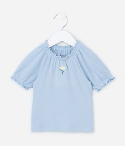 Blusa Infantil em Ribana com Mangas Bufantes - Tam 1 a 6 Anos