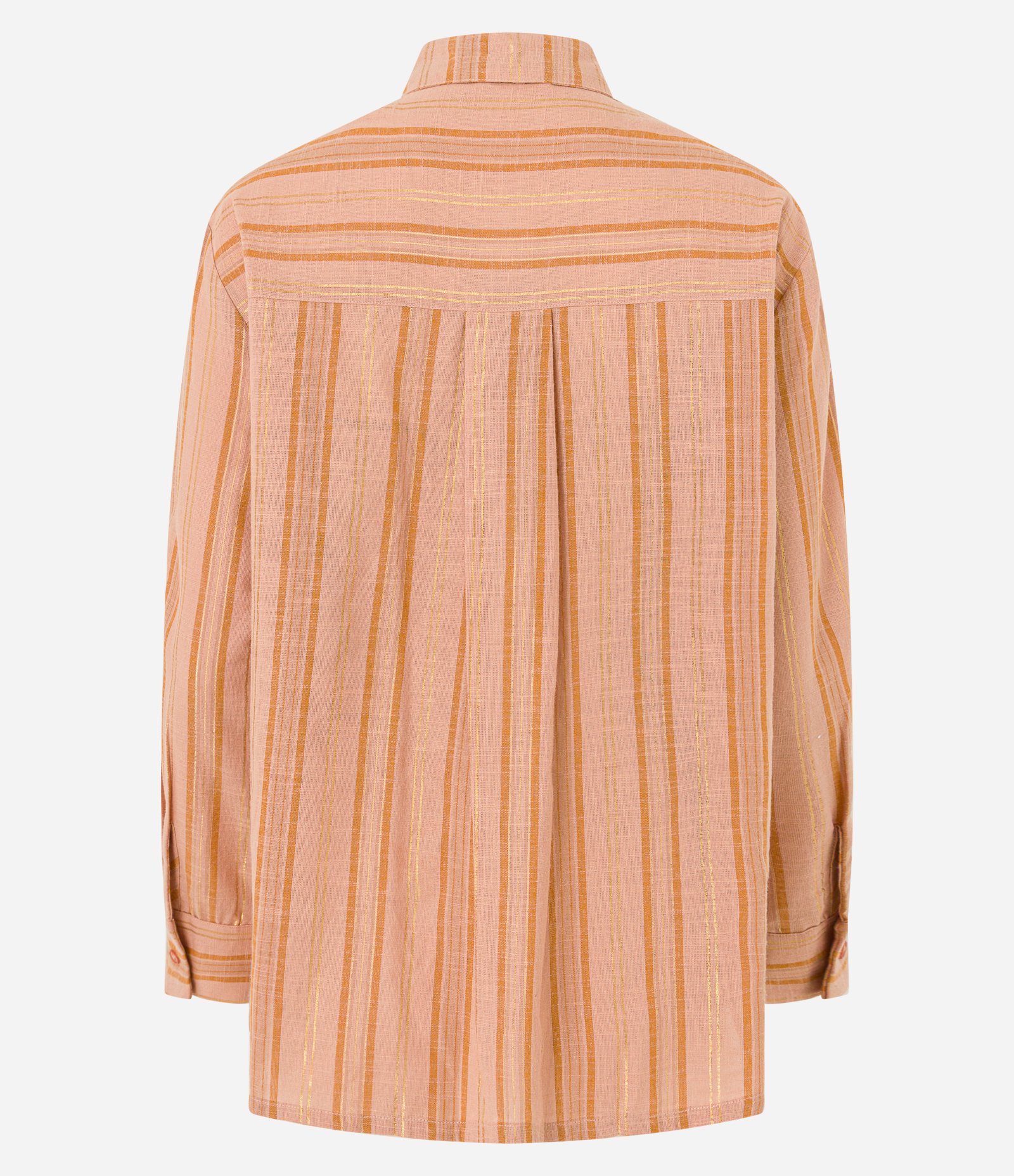 Camisa Listrada em Tricoline com Coqueiro Bordado no Bolso Laranja 8