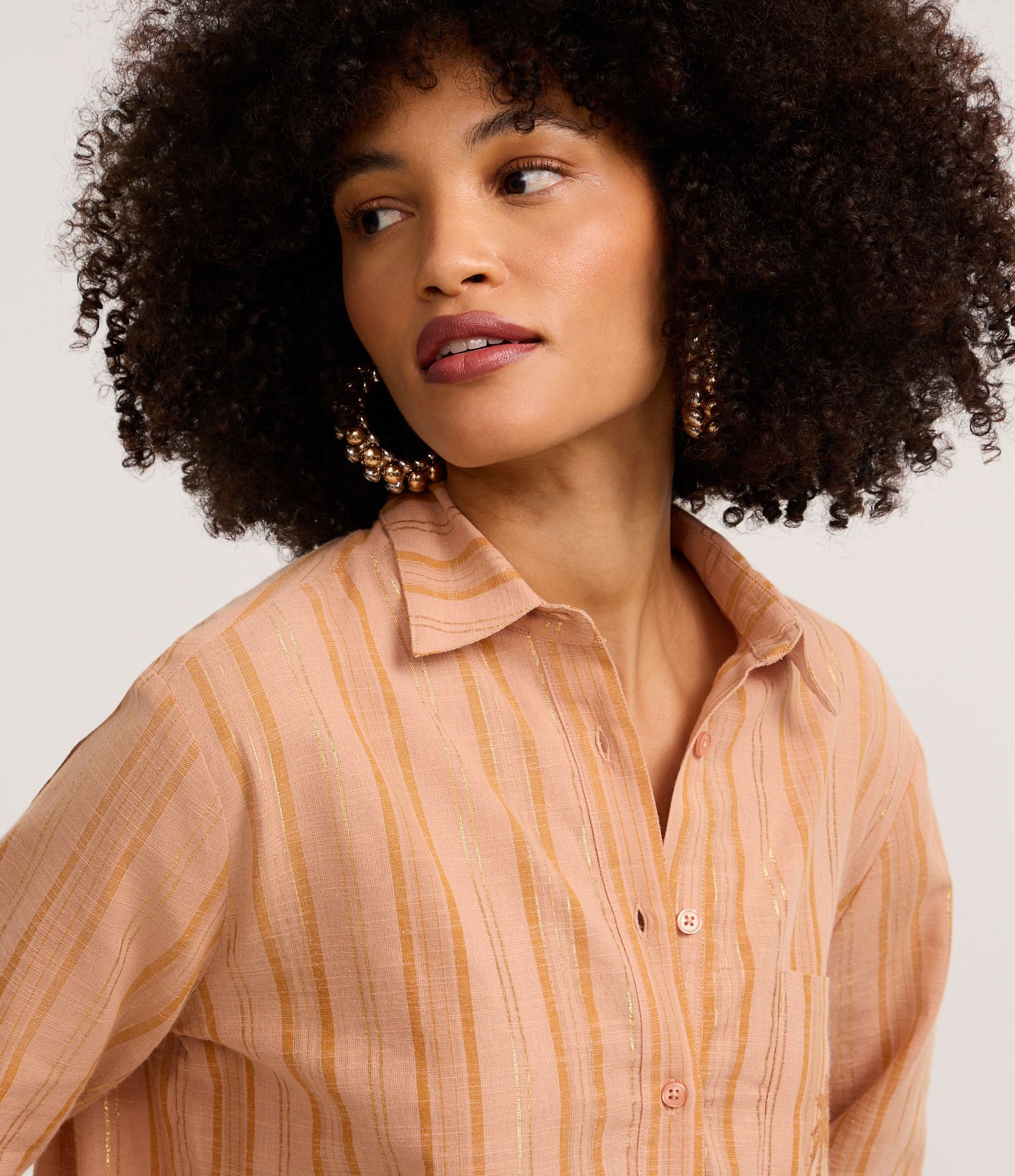 Camisa Listrada em Tricoline com Coqueiro Bordado no Bolso Laranja 3