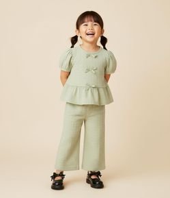 Conjunto Infantil Texturizado com Lacinhos e Calça Wide Leg - Tam 1 a 6 Anos