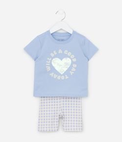 Conjunto Infantil com Coração Bordado em Paetês - Tam 1 a 6 Anos