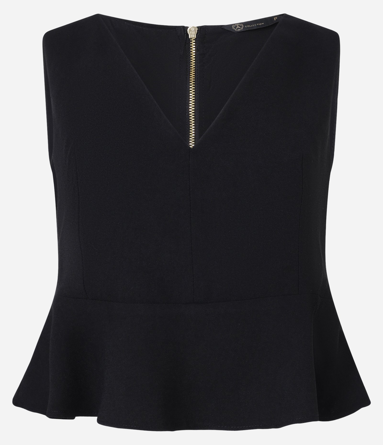 Blusa em Crepe com Gola V e Recorte de Babado Preto 5