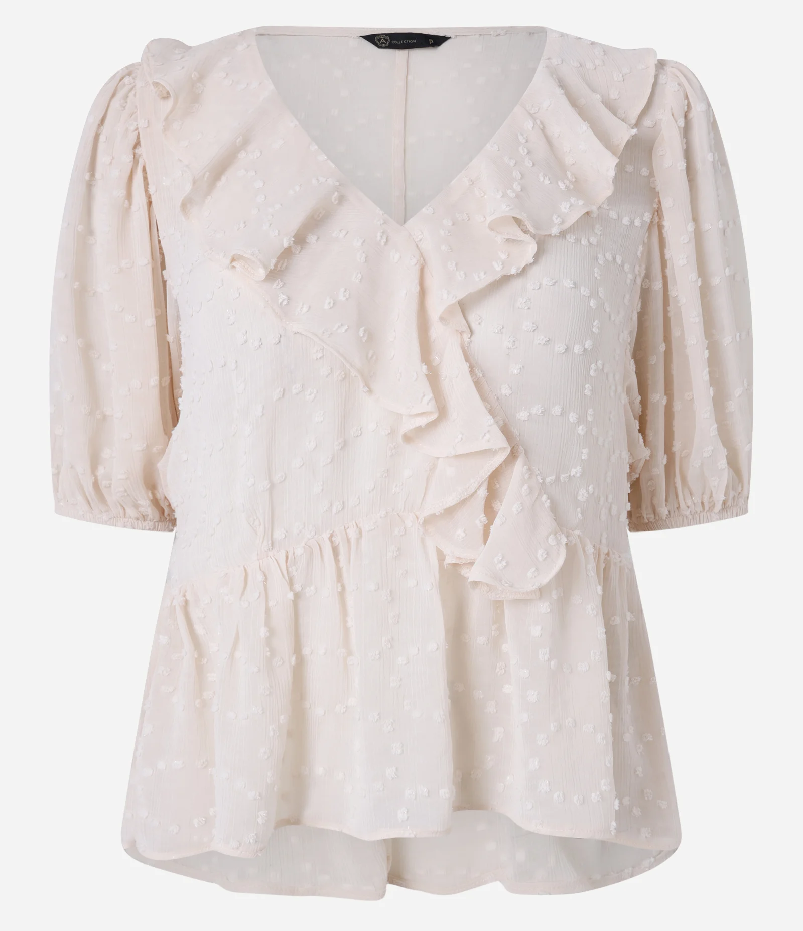 Blusa Alfaiatada com Efeito Plumeti e Babados Rosa 7