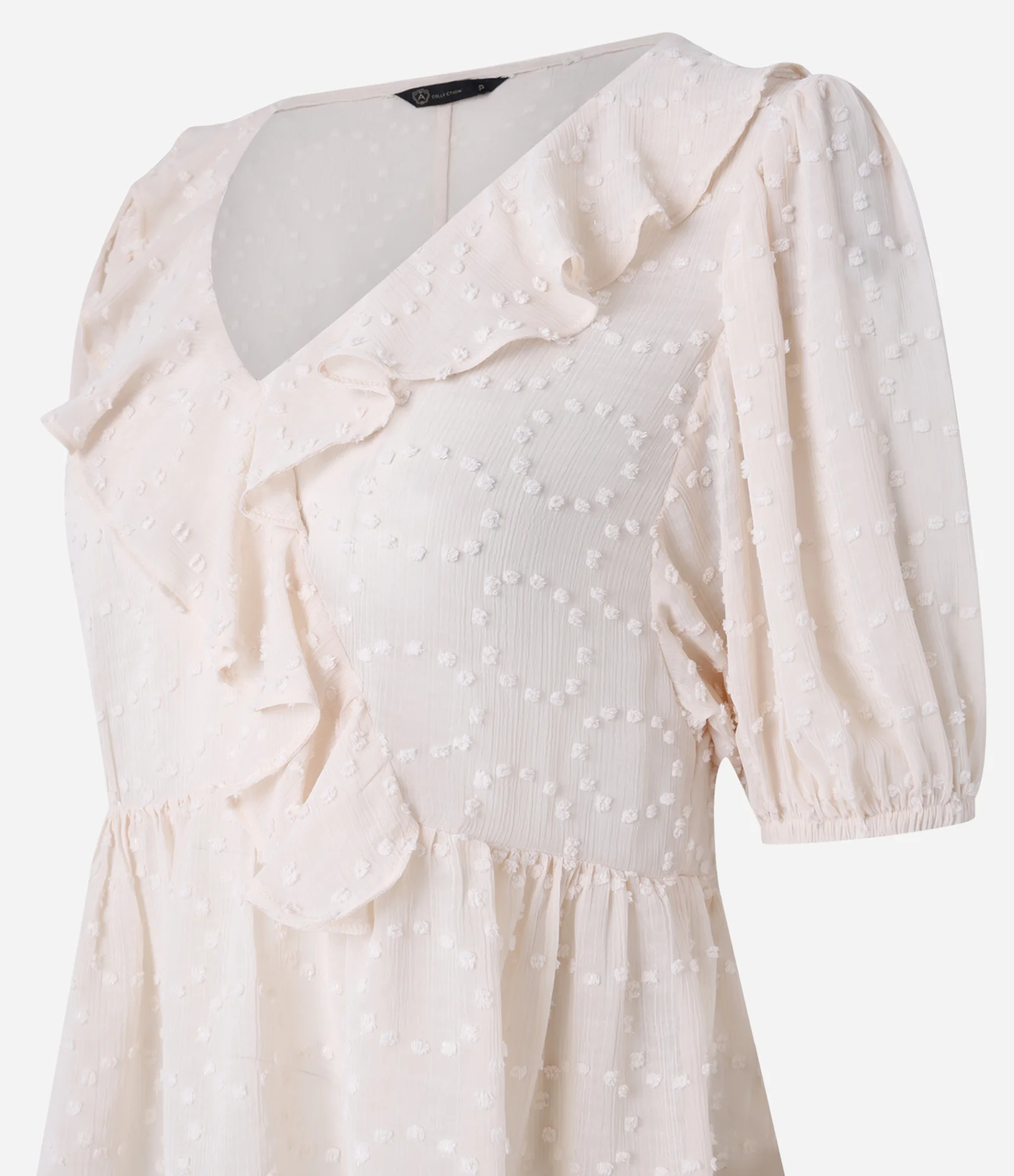 Blusa Alfaiatada com Efeito Plumeti e Babados Rosa 8