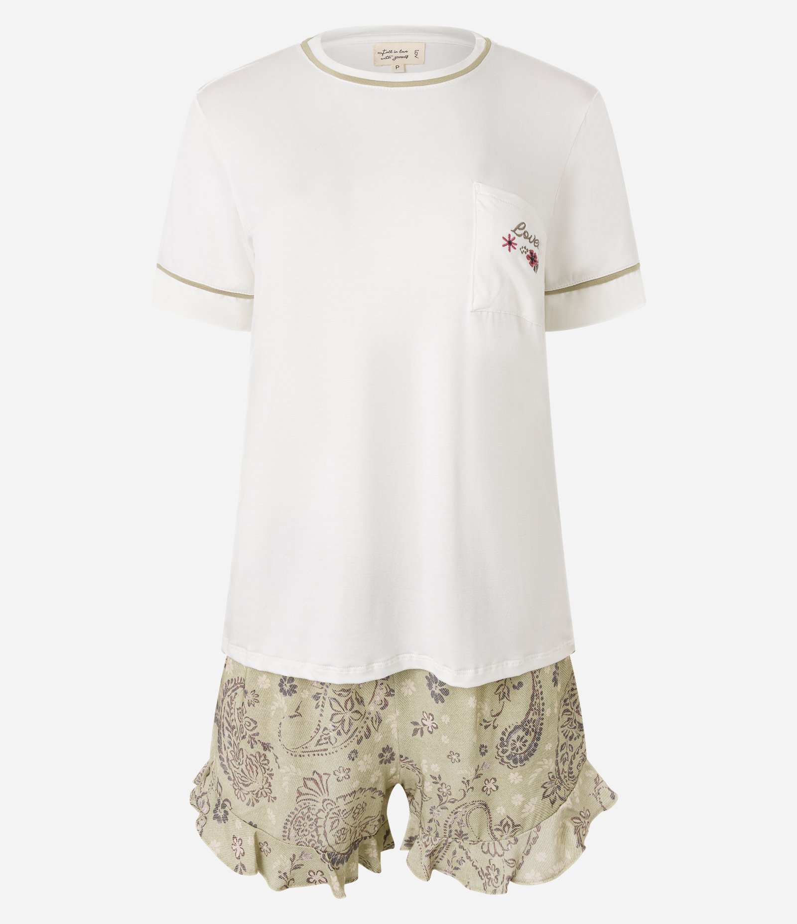 Pijama Short Doll com Bosinho Bordado Branco/Verde 4
