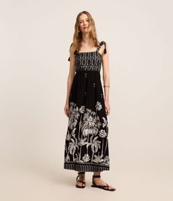 Vestido Reto Midi em Algodão com Estampa Paisley e Coqueiros