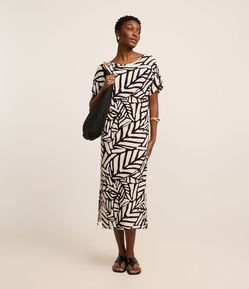 Vestido Midi em Viscolycra com Estampa Abstrata Bicolor
