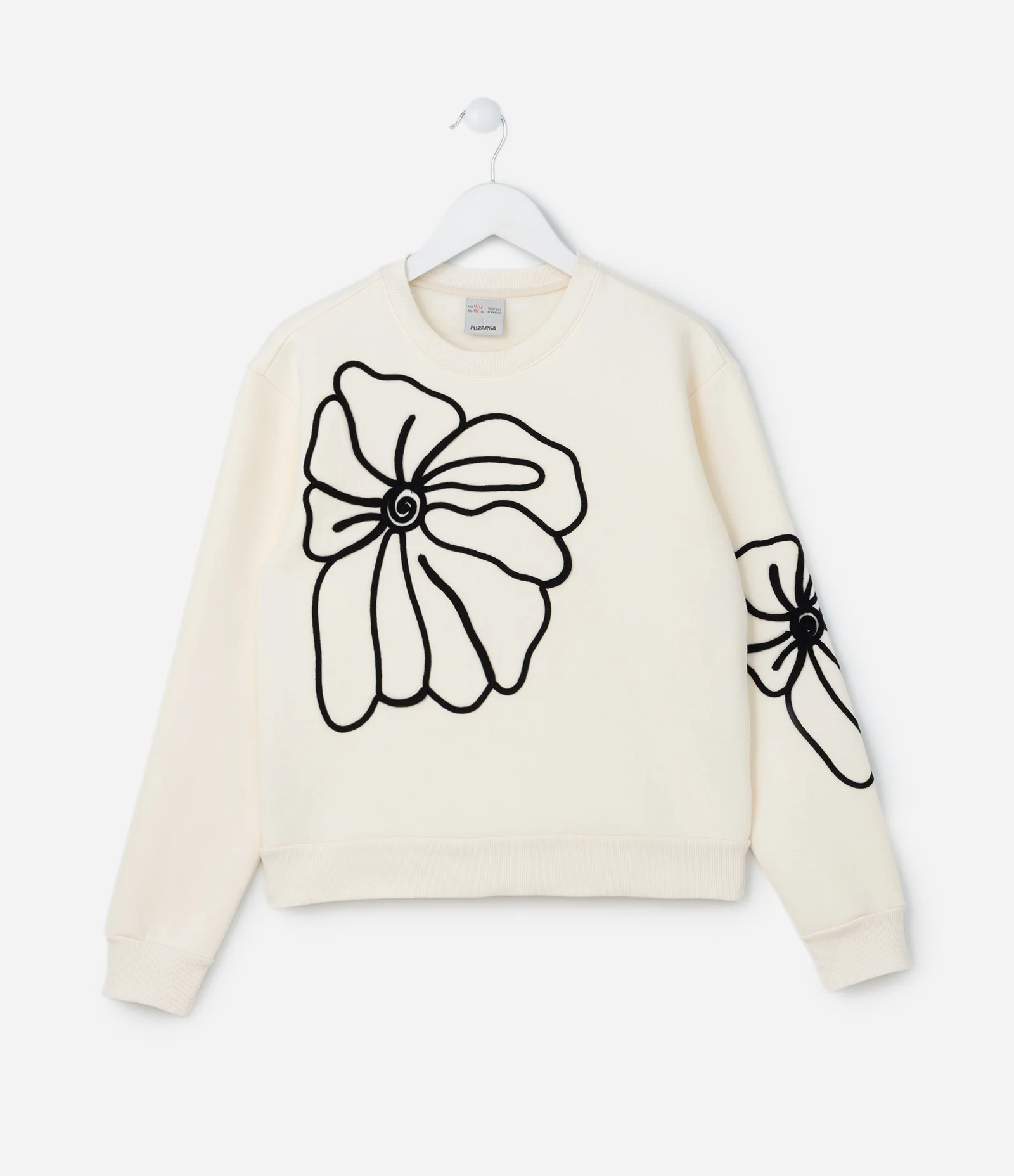 Casaco Infantil em Moletom com Bordado de Flor - Tam 7 a 14 Anos Off White 1