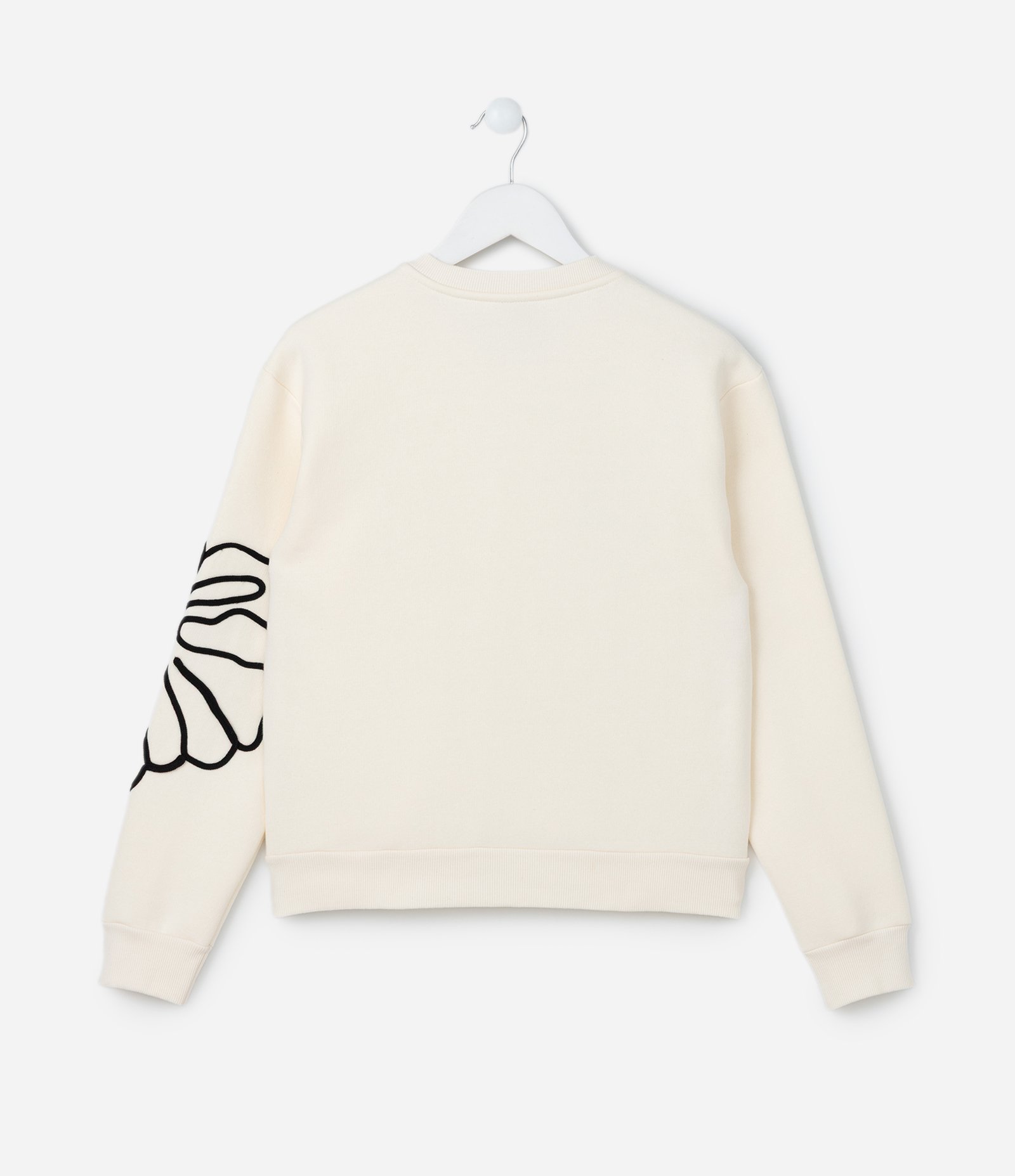 Casaco Infantil em Moletom com Bordado de Flor - Tam 7 a 14 Anos Off White 2