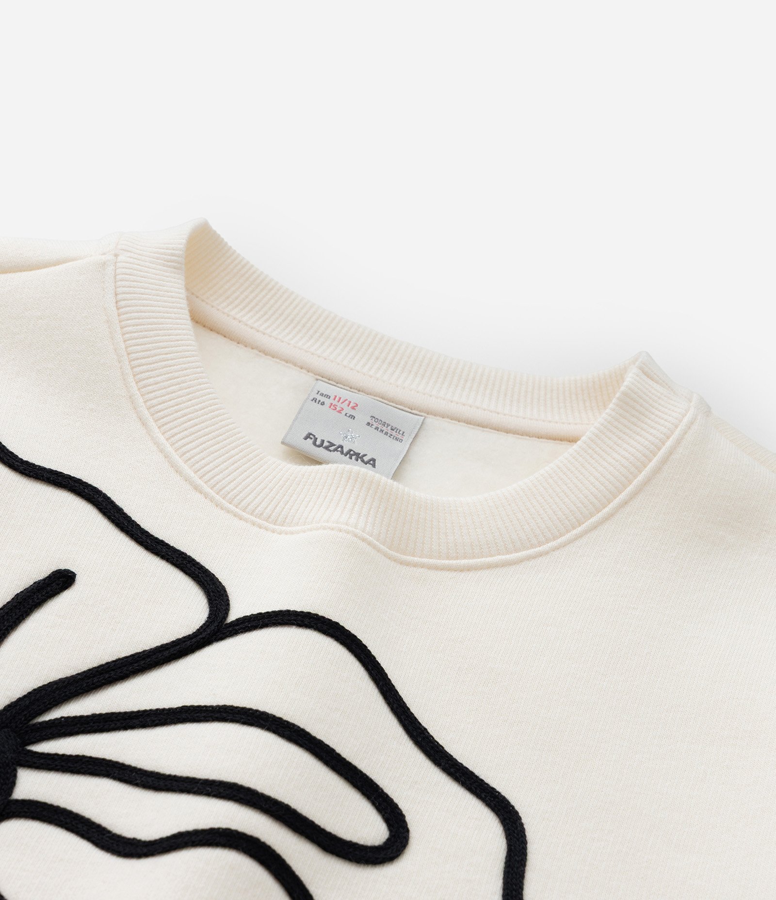 Casaco Infantil em Moletom com Bordado de Flor - Tam 7 a 14 Anos Off White 5