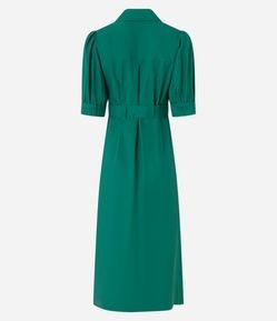 Vestido Midi em Tricoline com Manga Bufante e Amarração