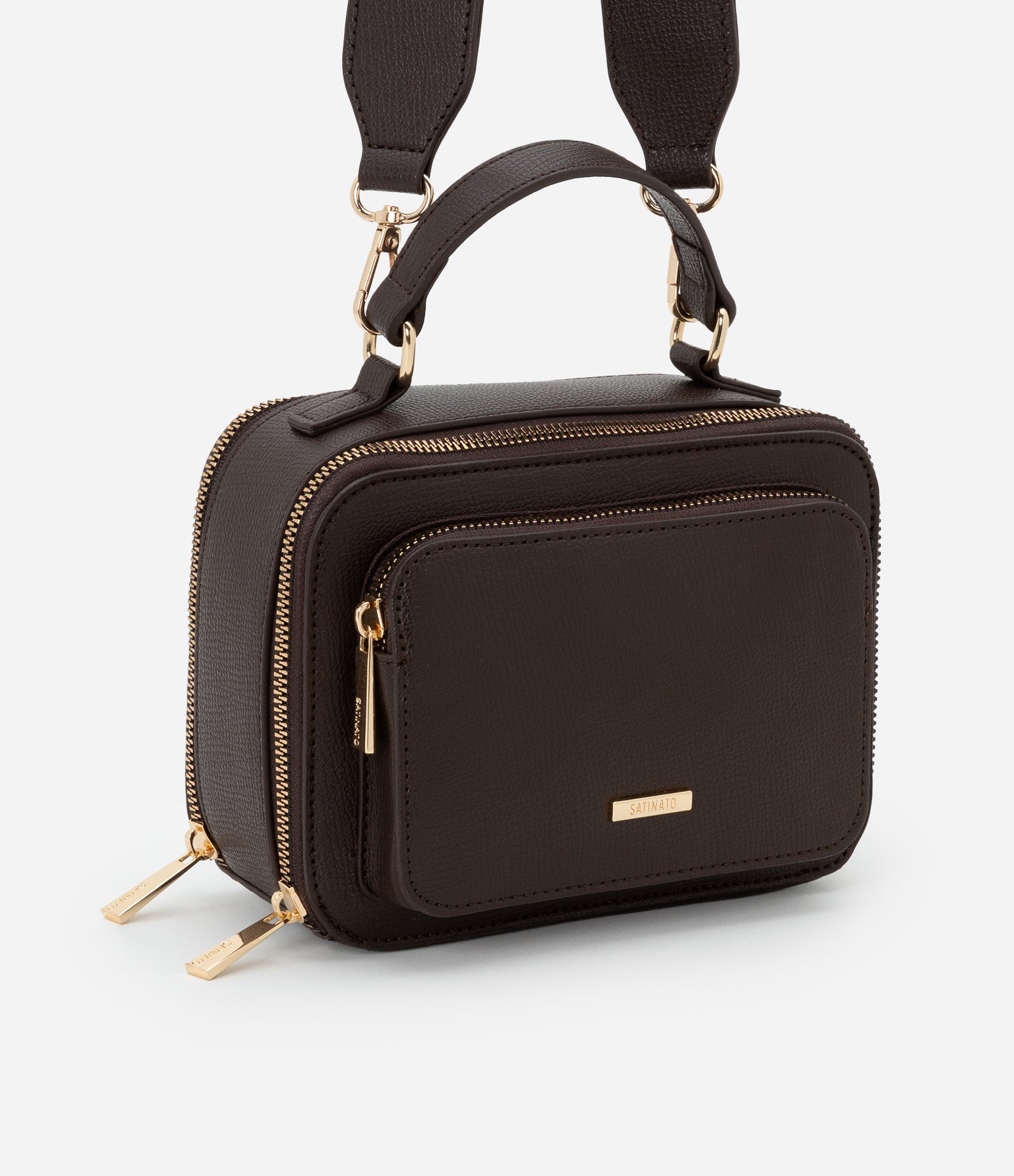 Bolsa Câmera Bag Transversal Pequena com Bolso Frontal e Alça de Gorgorão Marrom 1