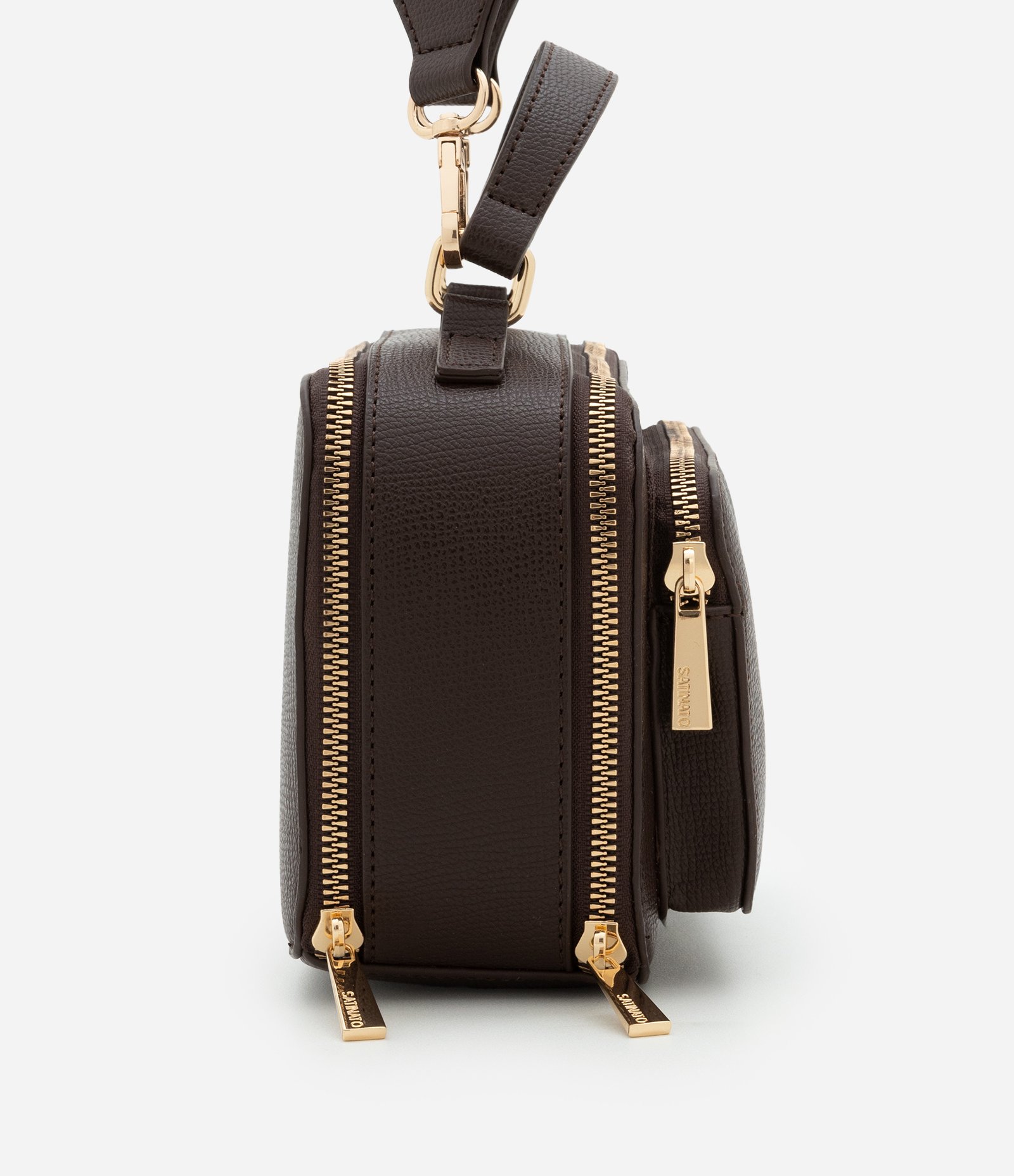 Bolsa Câmera Bag Transversal Pequena com Bolso Frontal e Alça de Gorgorão Marrom 2