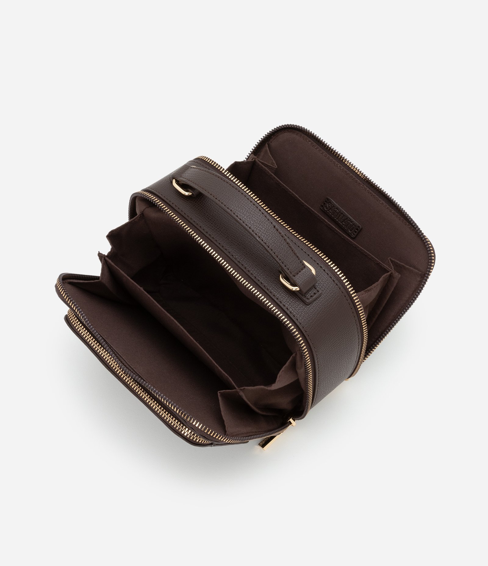 Bolsa Câmera Bag Transversal Pequena com Bolso Frontal e Alça de Gorgorão Marrom 4