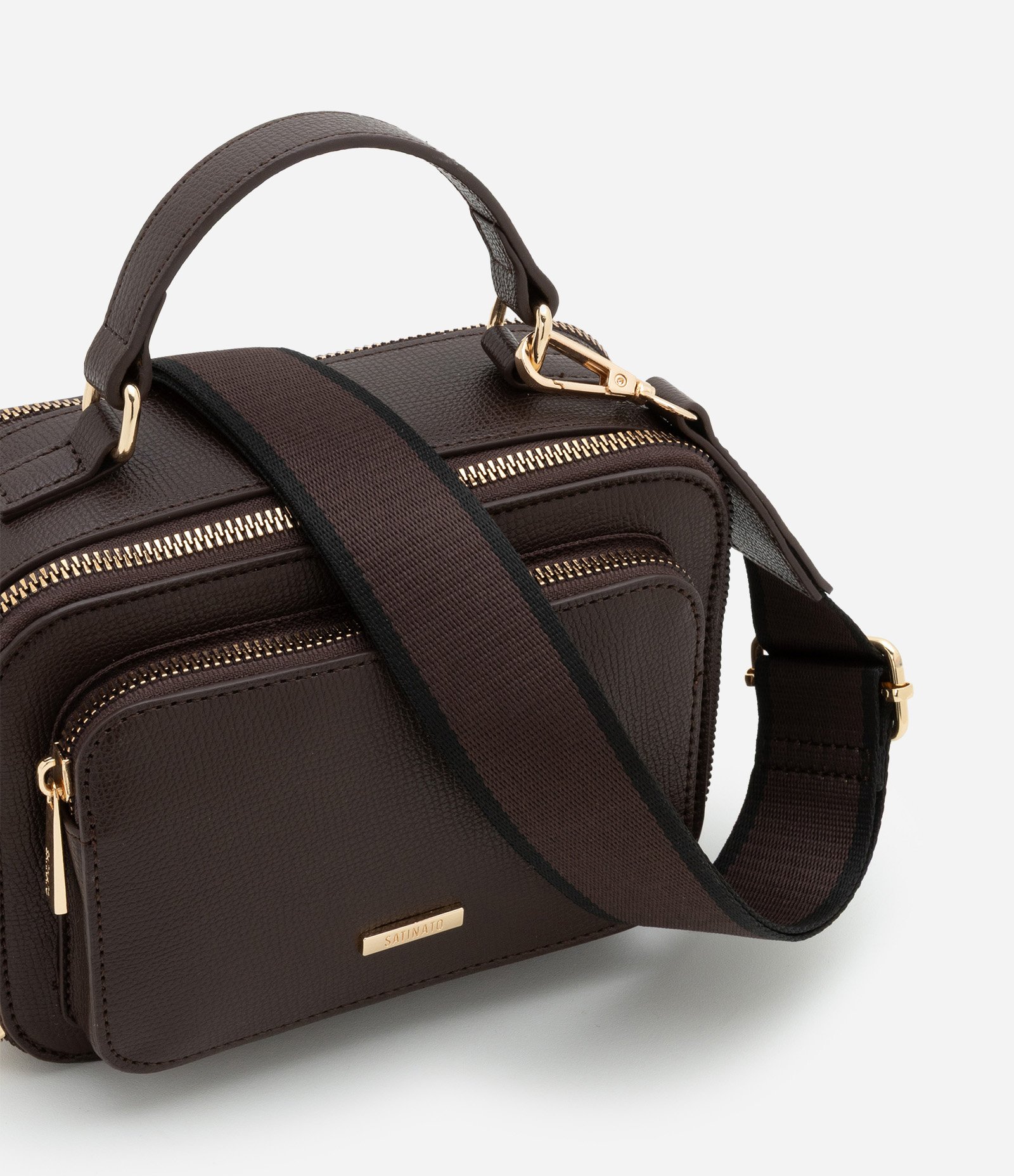 Bolsa Câmera Bag Transversal Pequena com Bolso Frontal e Alça de Gorgorão Marrom 5