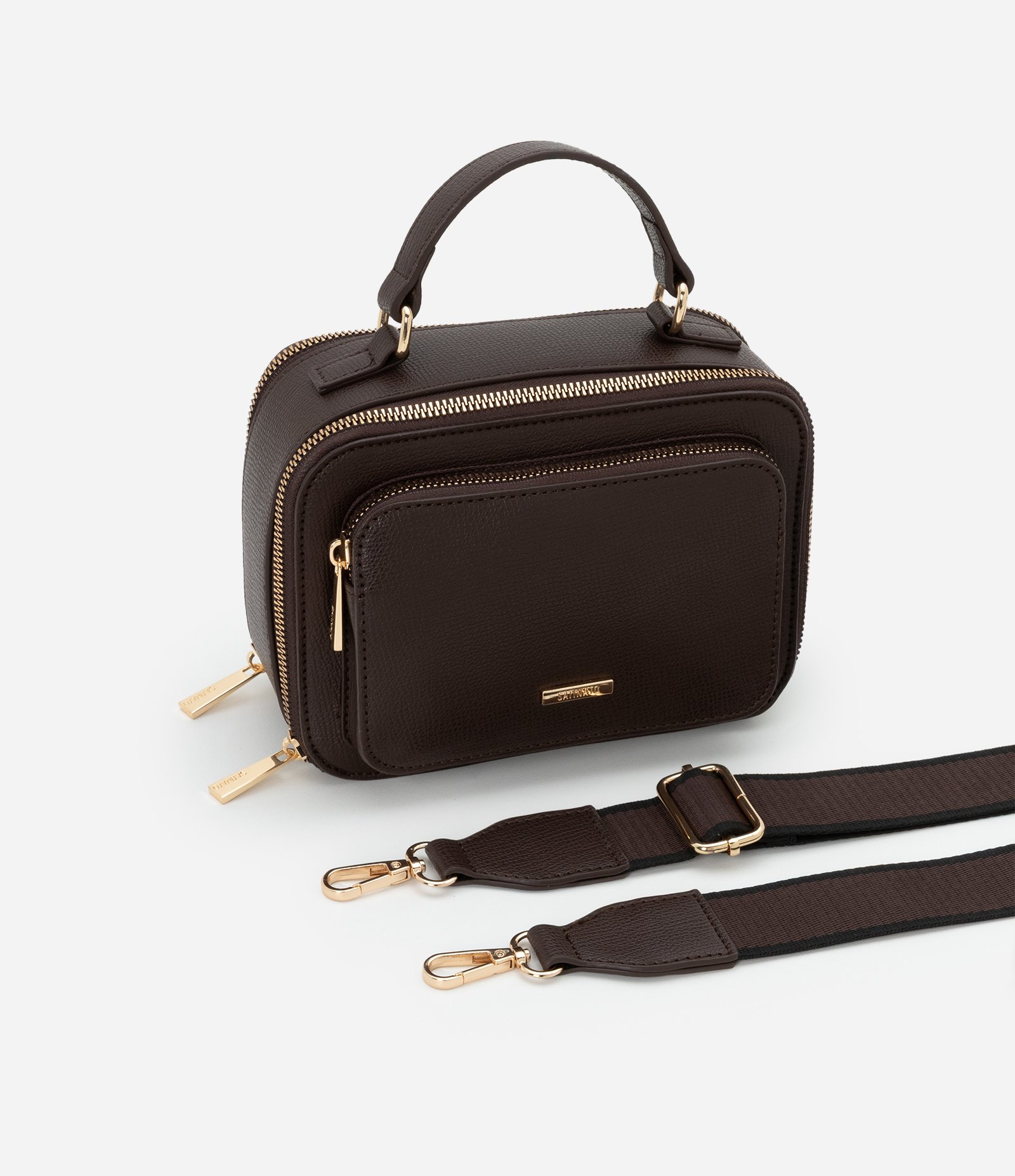 Bolsa Câmera Bag Transversal Pequena com Bolso Frontal e Alça de Gorgorão Marrom 7