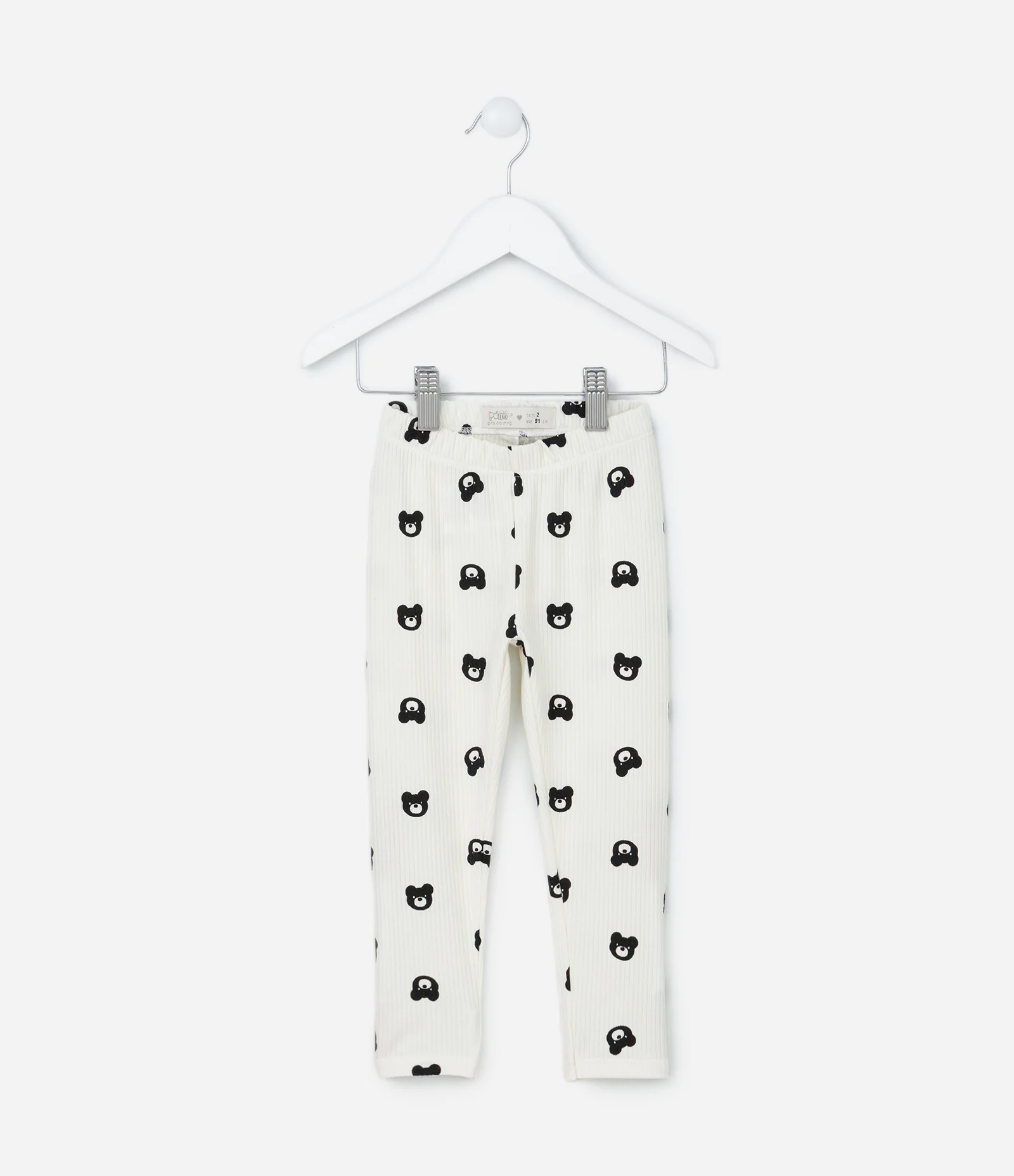 Calça Legging Canelada com Estampa Ursinho - Tam 1 a 6 Anos Branco 1