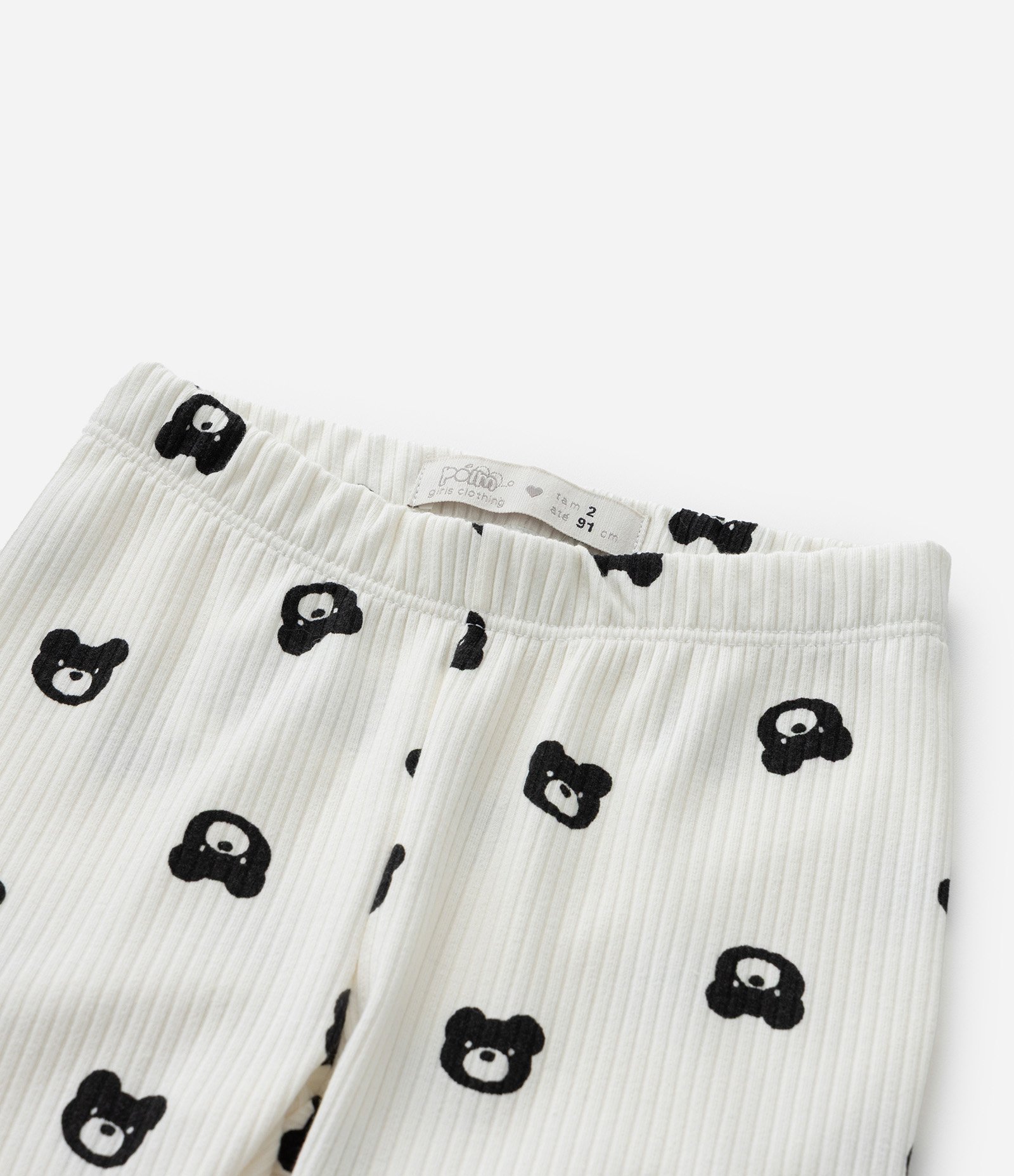 Calça Legging Canelada com Estampa Ursinho - Tam 1 a 6 Anos Branco 4