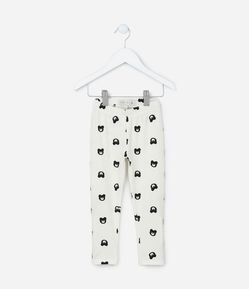 Calça Legging Canelada com Estampa Ursinho - Tam 1 a 6 Anos