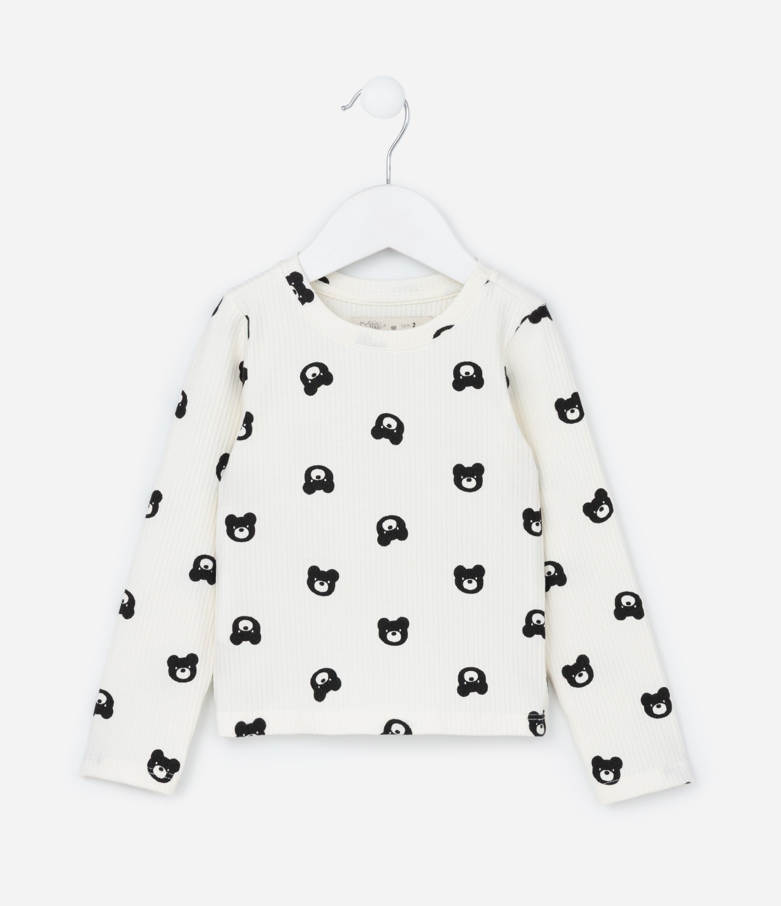 Blusa Infantil Canelada com Estampa Urso - Tam 1 a 6  Anos Branco 1