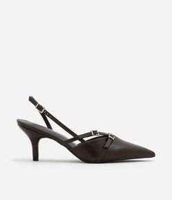 Sapato Scarpin Slingback com Fivelas e Bico Fino