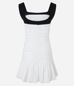 Vestido Balonê Curto em Helanca com Drapeado e Alça Contrastante