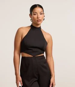 Blusa Cropped em Alfaiataria com Decote Halter e Amarração
