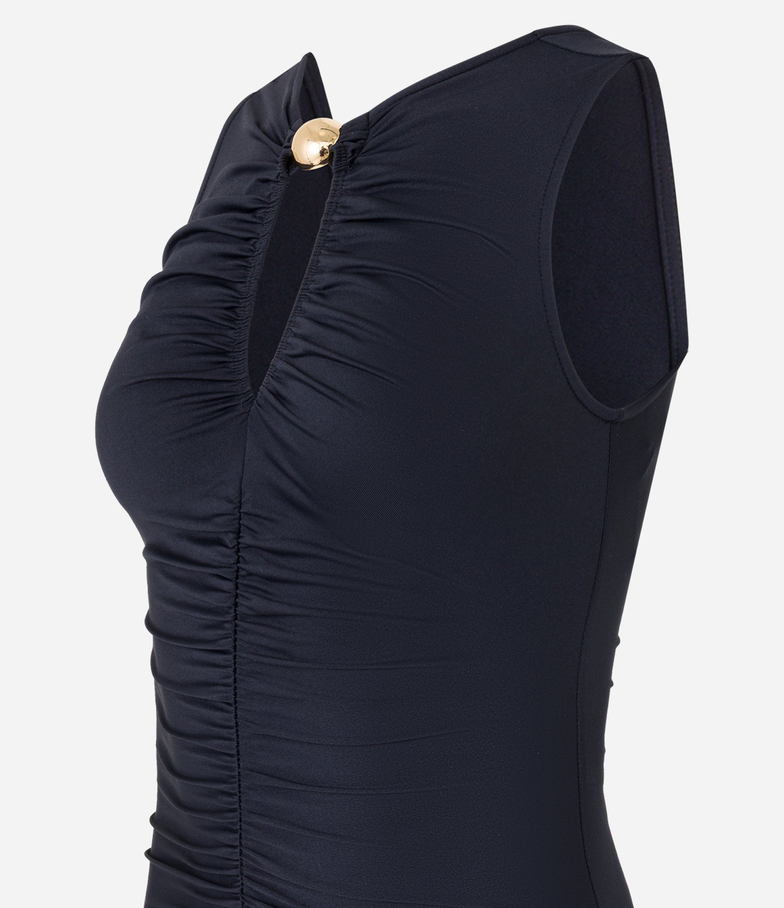 Vestido Longo em Poliamida com Aviamento no Decote Preto 8