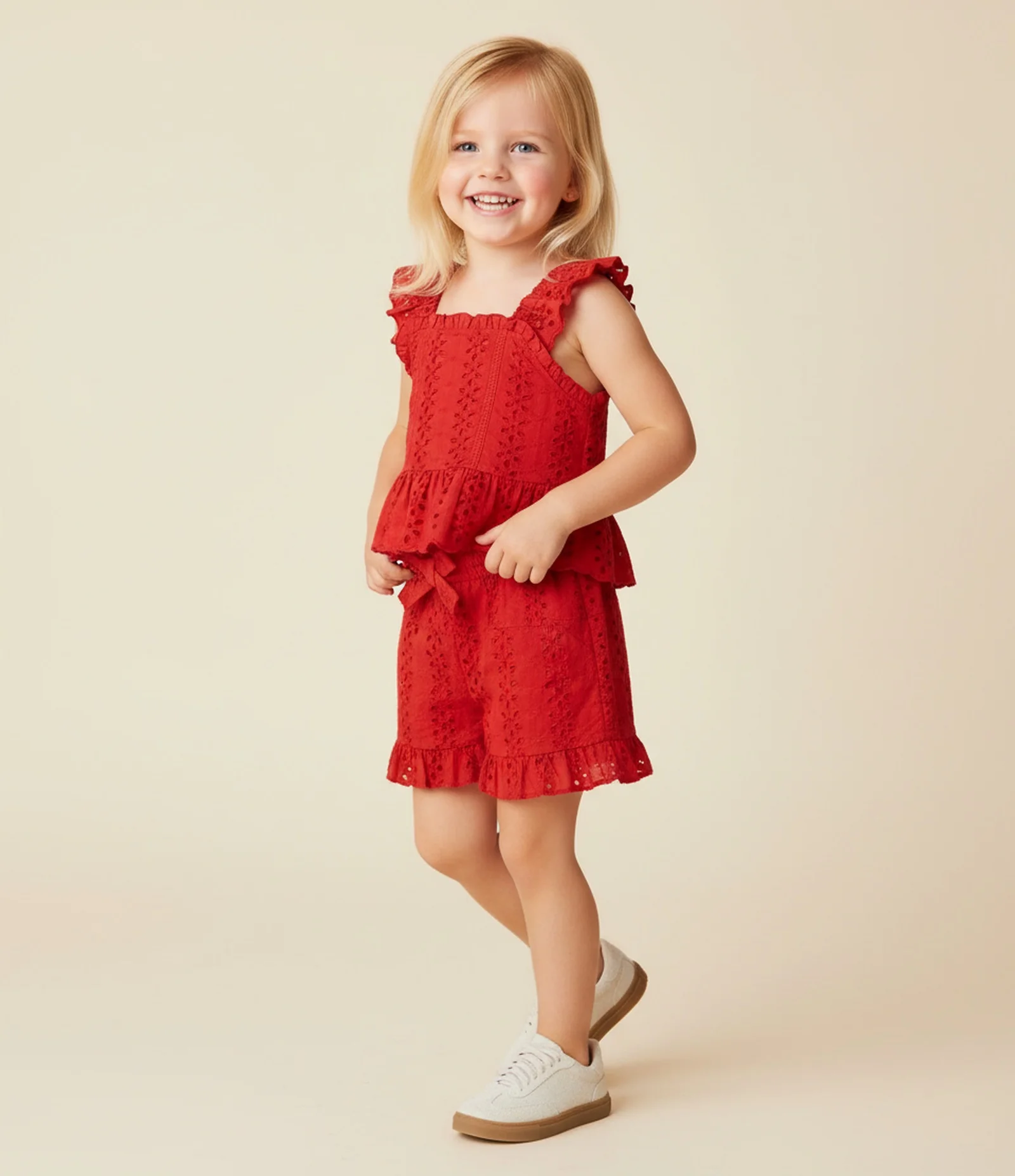 Blusa Infantil em Laise com Babadinhos - Tam 1 a 6 Anos Vermelho 1