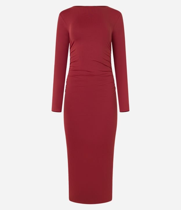 Vestido Midi em Poliamida com Drapeados e Fenda
