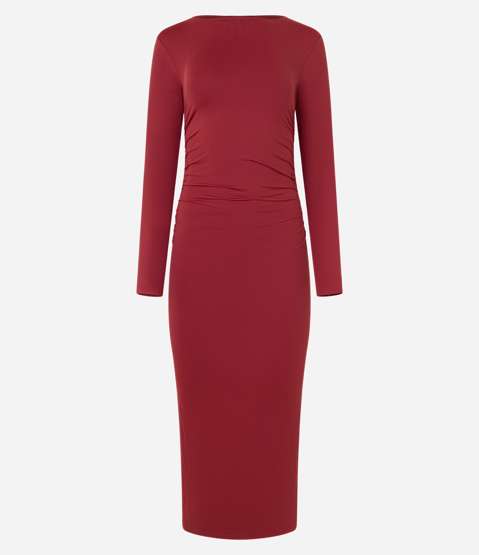 Vestido Midi em Poliamida com Drapeados e Fenda Bordô 7