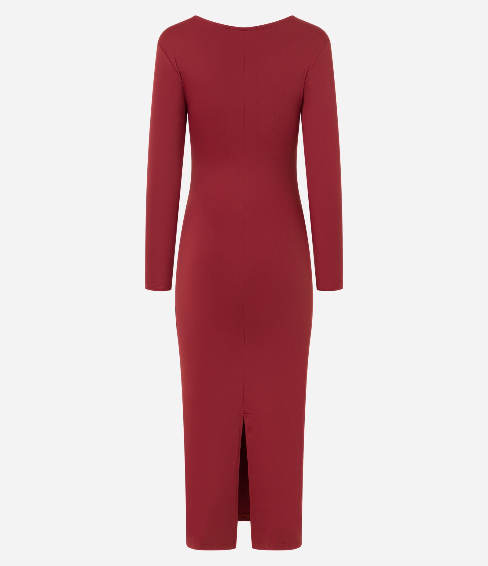 Vestido Midi em Poliamida com Drapeados e Fenda Bordô 8