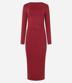 Vestido Midi em Poliamida com Drapeados e Fenda