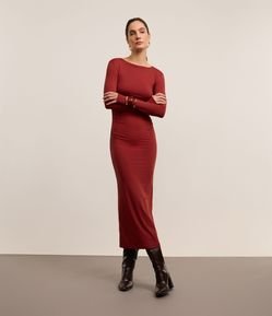 Vestido Midi em Poliamida com Drapeados e Fenda