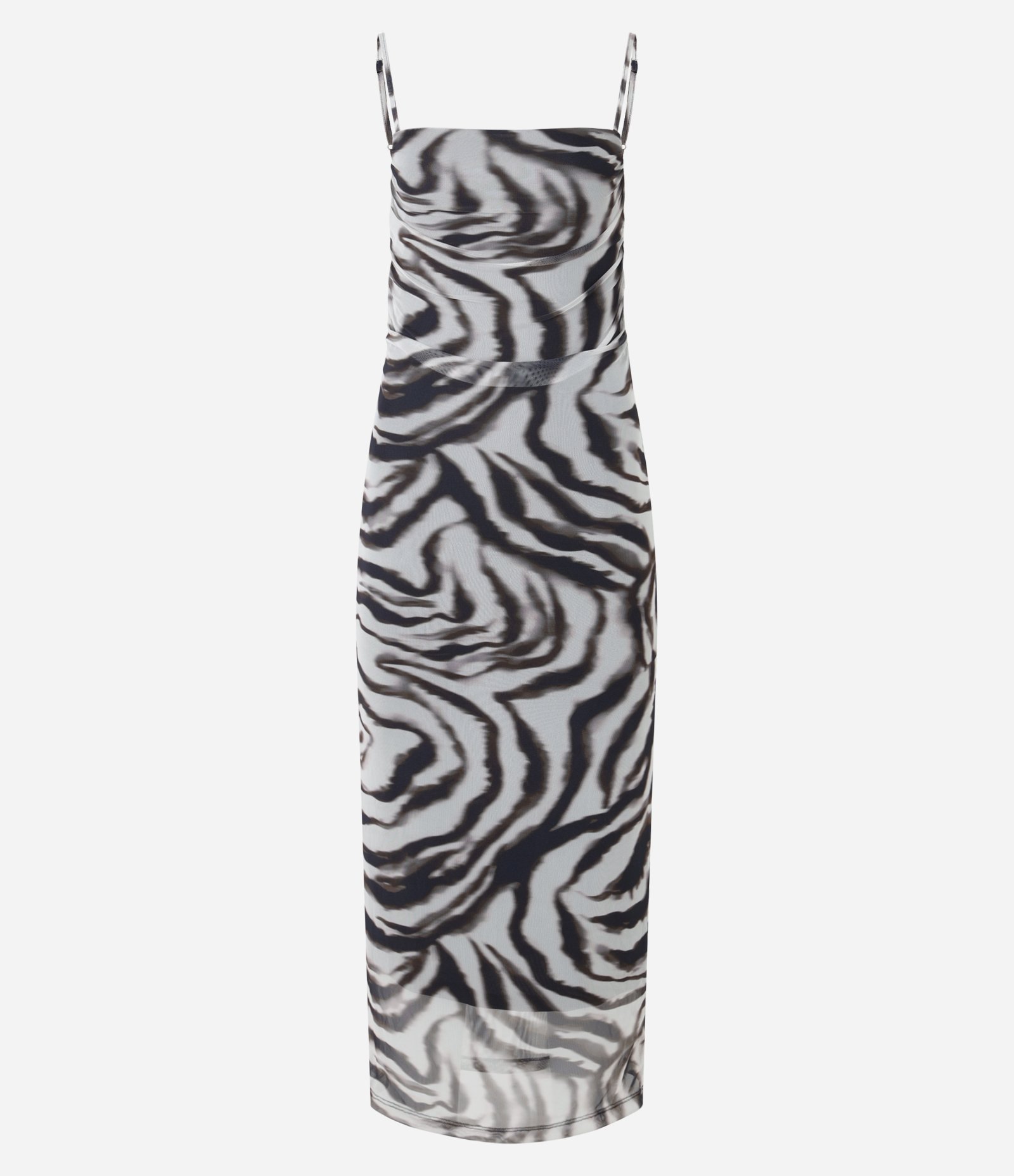 Vestido Midi em Tule Bicolor com Franzidos e Estampa Zebra Bicolor 6