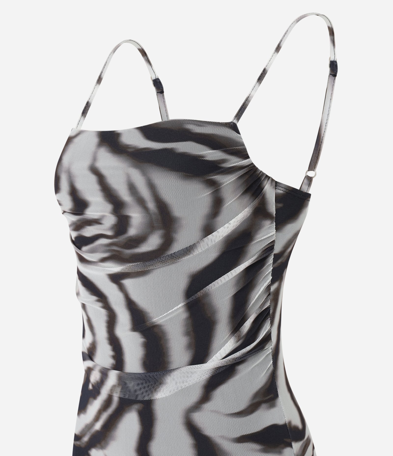 Vestido Midi em Tule Bicolor com Franzidos e Estampa Zebra Bicolor 7