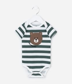Body Infantil com Estampa Urso e Listras - Tam 0 a 18 meses.