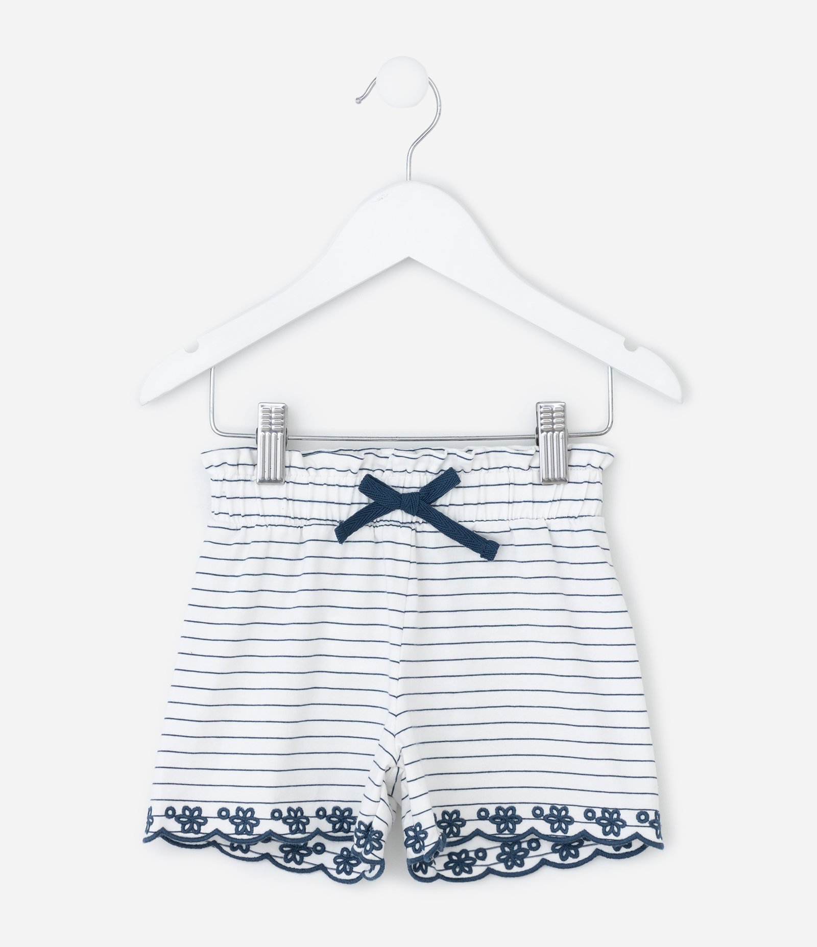 Short Clochard Infantil Listrado com Bordado - Tam 1 a 6 Anos Branco 1