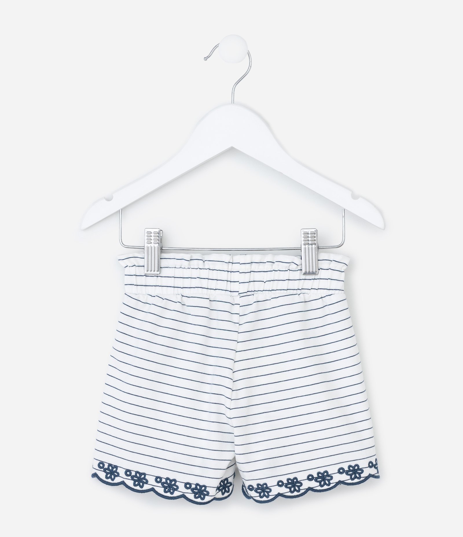 Short Clochard Infantil Listrado com Bordado - Tam 1 a 6 Anos Branco 2
